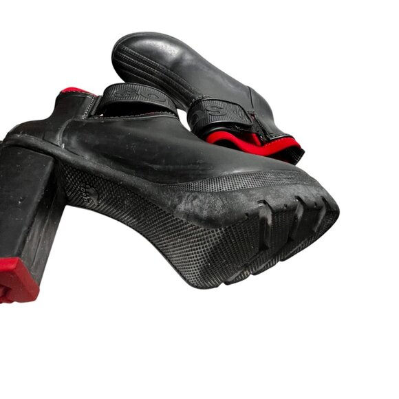 Sorel Black Red Rubber Block Heel Ankle Boots Medina 7 Goth Grunge Whimsigoth - Picture 9 of 16